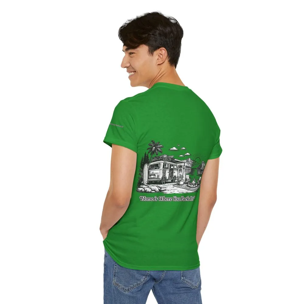 Unisex Heavy Cotton Tee — "Home Is Where You Park It" Design Minimal-Line