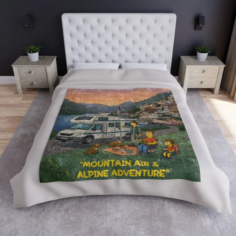 Crushed Velvet Blanket —"Mountain Air-Alpine Adventure" Design Sitcom-Line (Campervan)