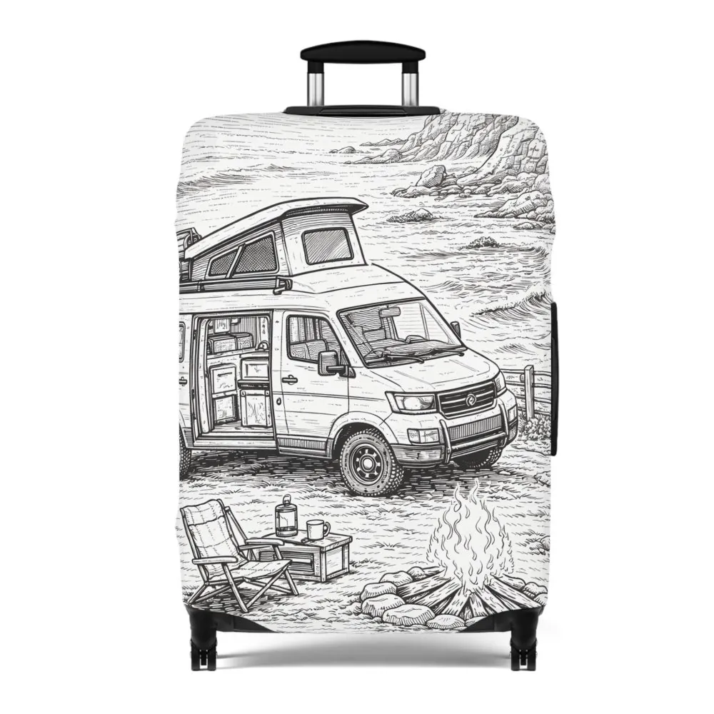 Luggage Cover — Adventure Camper Sketch Travel Suitcase