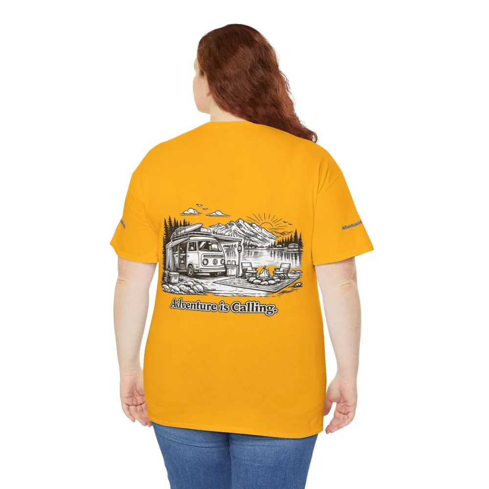 Unisex Heavy Cotton Tee — "Adventure Is Calling" Design Minimal-Line