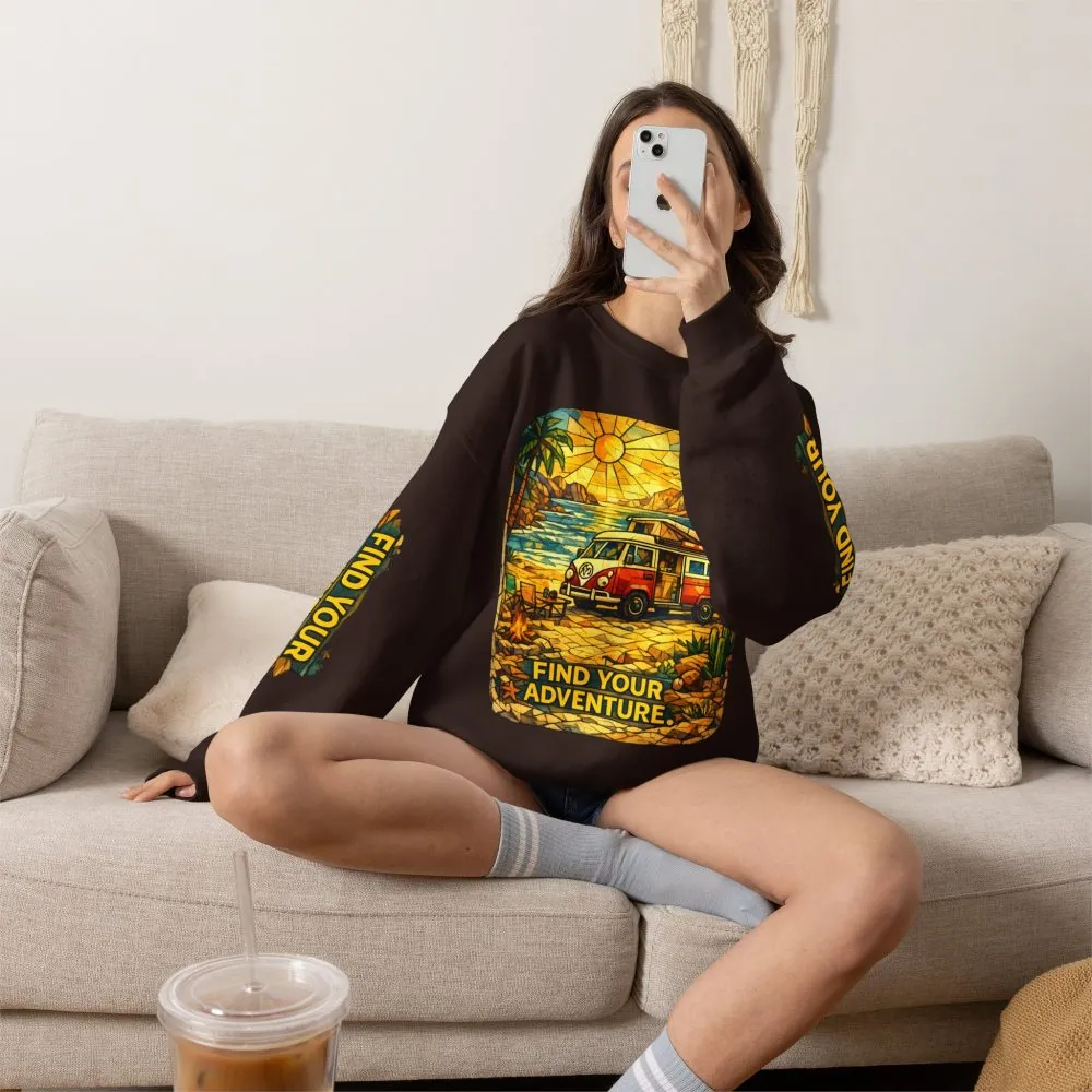 Unisex Heavy Blend™ Crewneck Sweatshirt — "Find Your Adventure" Design Cubic-Line