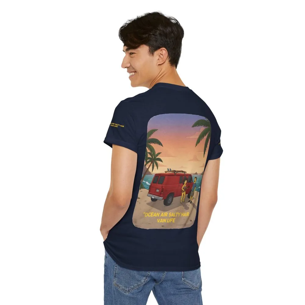 Unisex Heavy Cotton Tee — "Ocean Air Salty Hair Van Life" Design Sitcom-Line