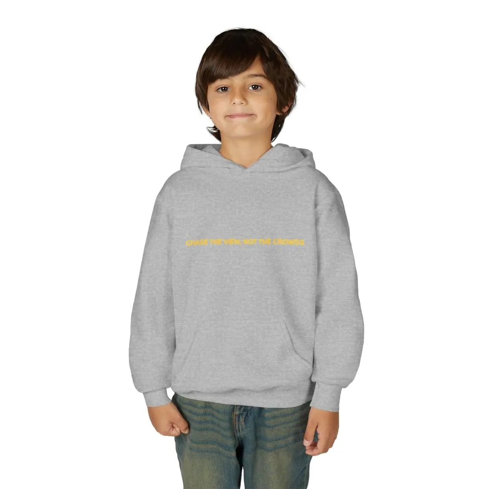 Youth Hoodie(Gildan) – "Chase The Views-Not The Crowds" (Design Sitcom-Line)