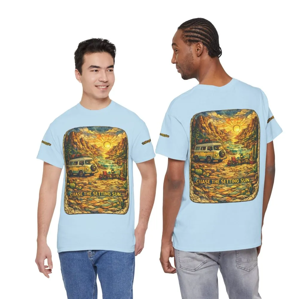 Unisex Heavy Cotton Tee — "Chase The Settings Sun" Design Cubic-Line