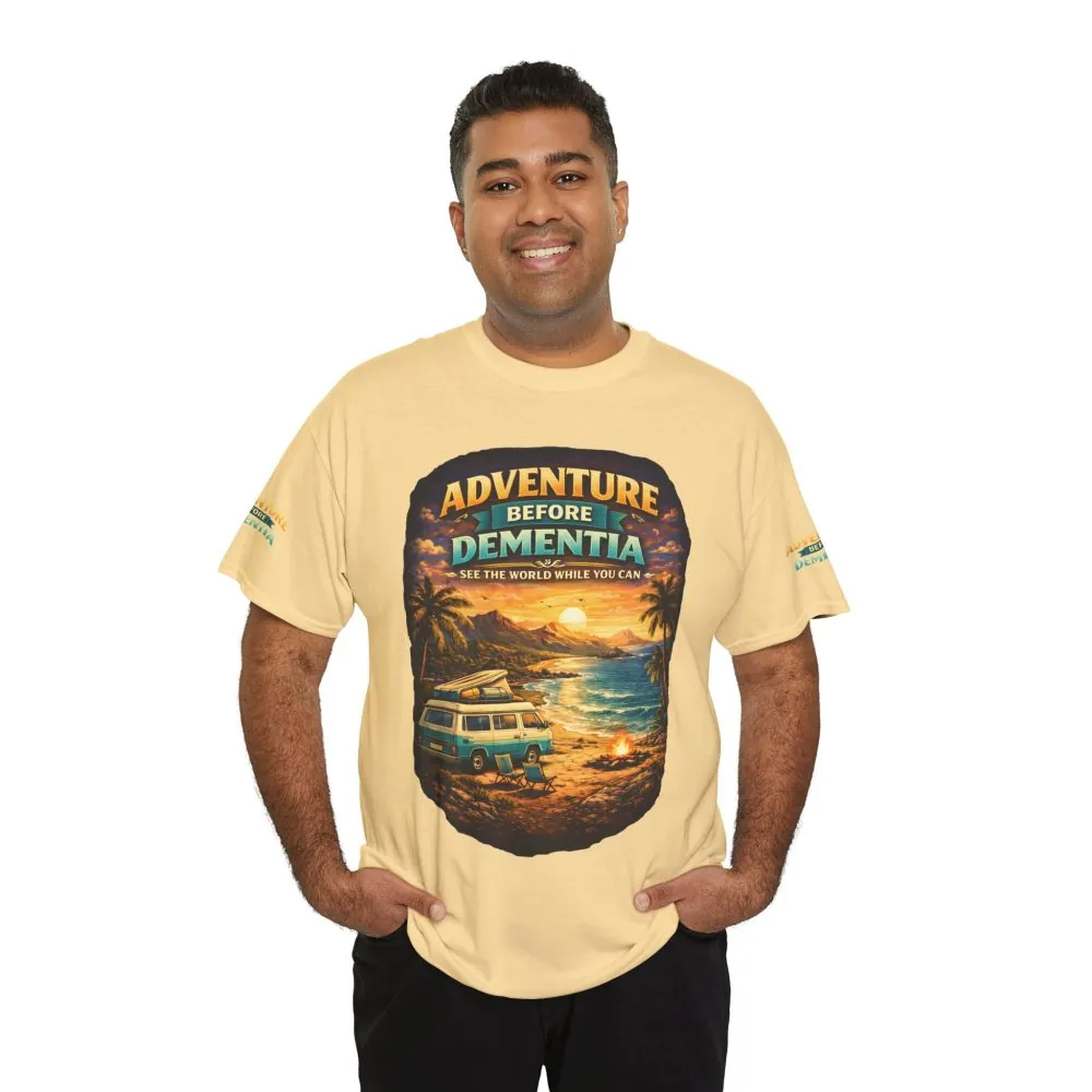 Unisex Heavy Cotton Tee — "Adventure Before Dementia" Design Scenic-Line