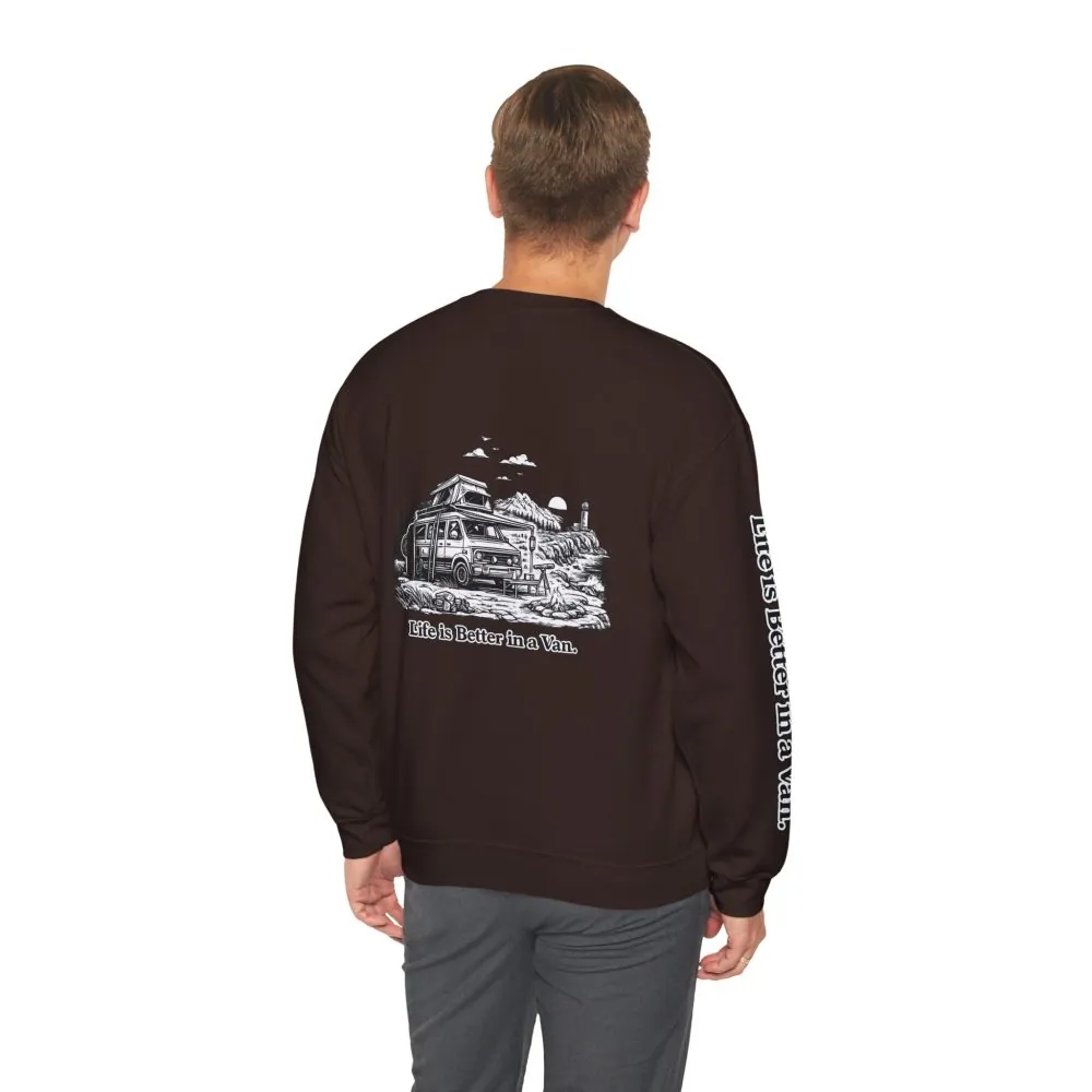 Unisex Heavy Blend™ Crewneck Sweatshirt — "Life Is Better In A Van" Design Minimal-Line