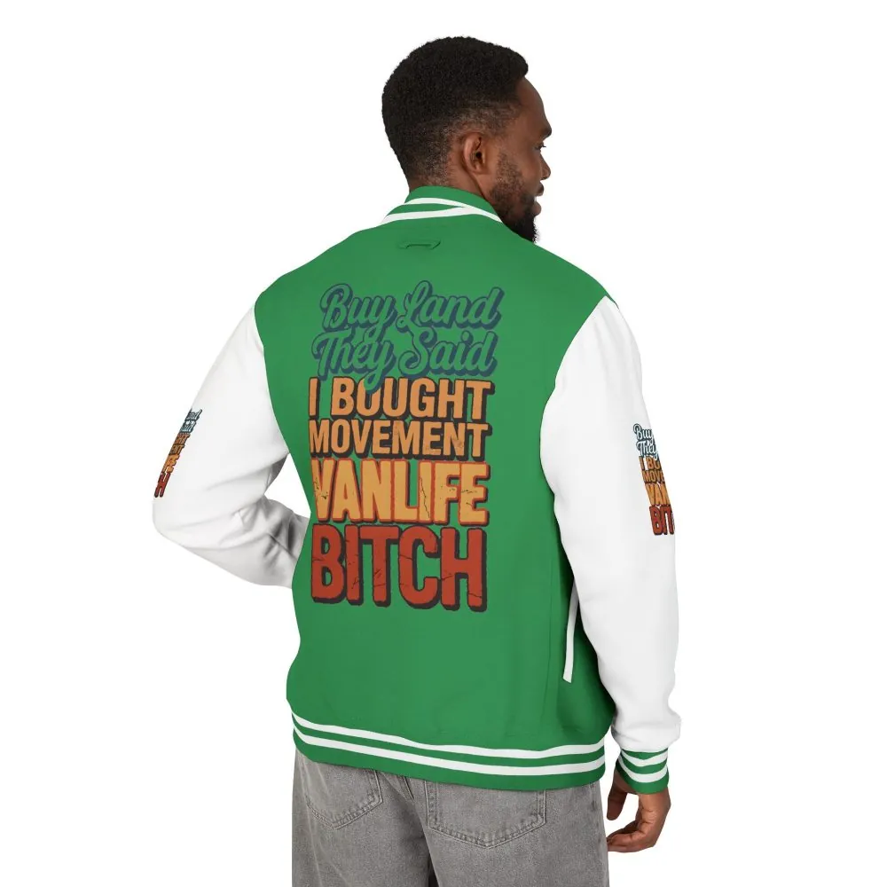 14517180817055159226_2048.jpeg Unisex Heavyweight Letterman Jacket — "Buy Land They Said" Design F**K-Line