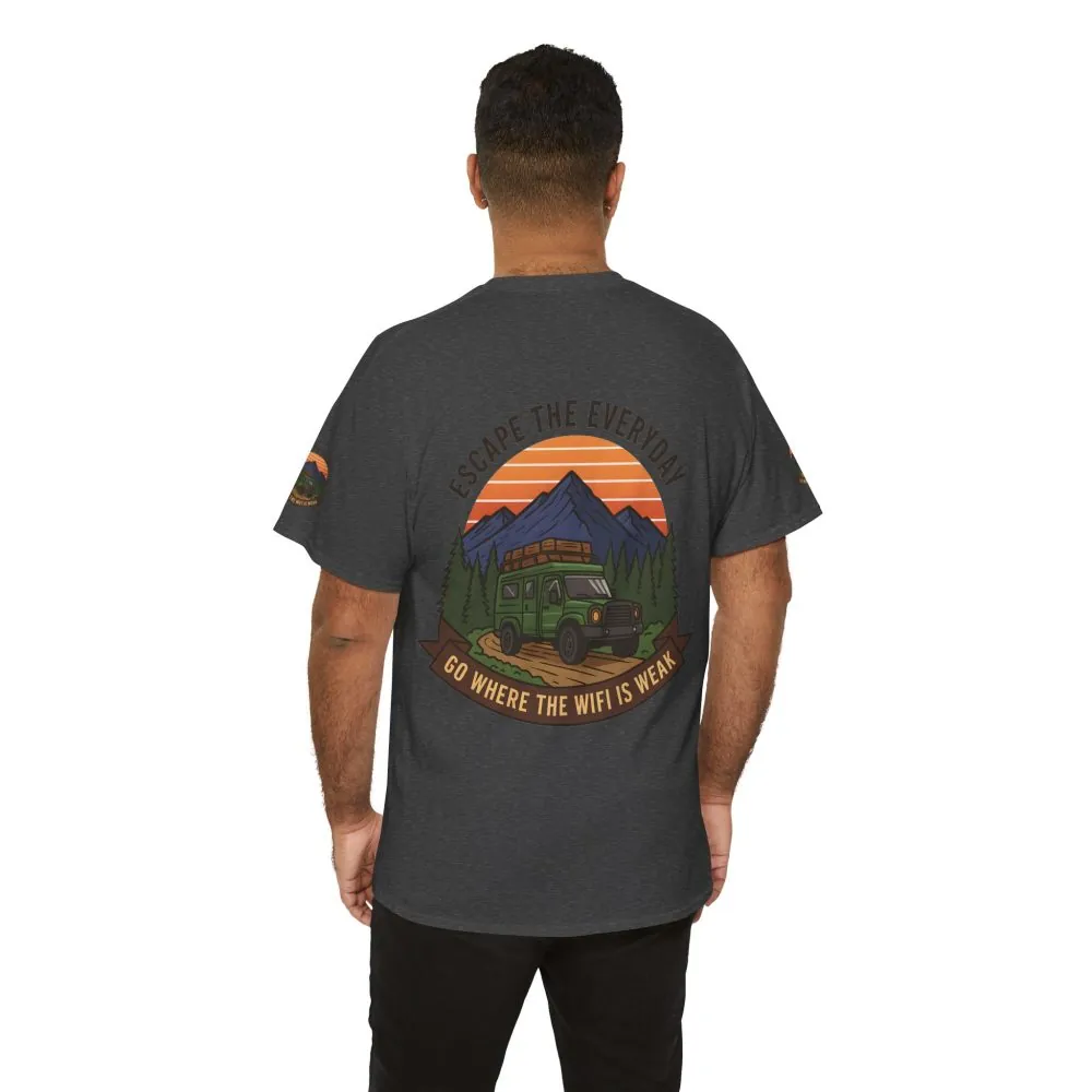 Unisex Heavy Cotton Tee — "Go Where the WiFi Is Weak" Adventure Shirt