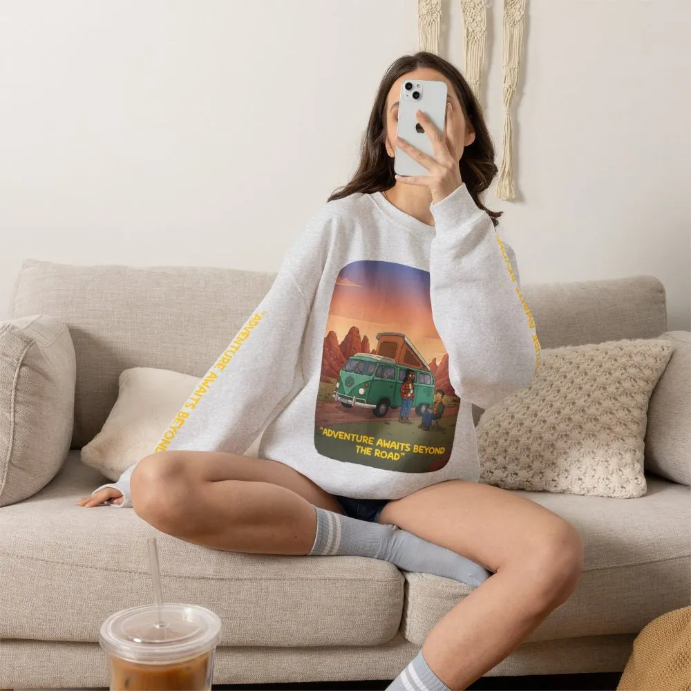 1452610210170079717_2048.jpeg Unisex Heavy Blend™ Crewneck Sweatshirt — "Adventure Awaits Beyond The Road" Design Sitcom-Line