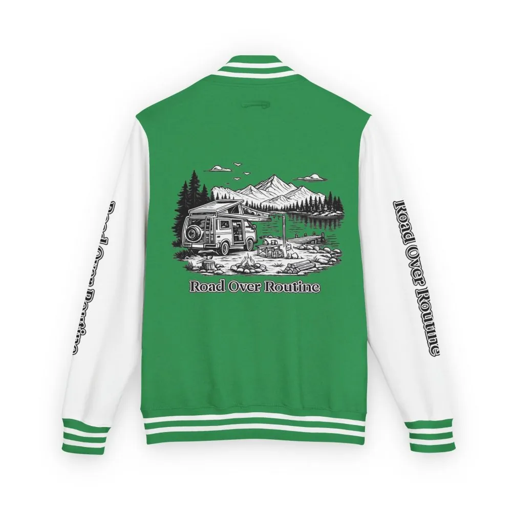 Unisex Heavyweight Letterman Jacket — "Road Over Routine" Travel Varsity Coat