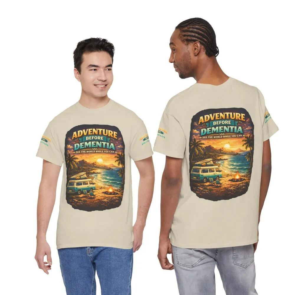 Unisex Heavy Cotton Tee — "Adventure Before Dementia" Design Scenic-Line