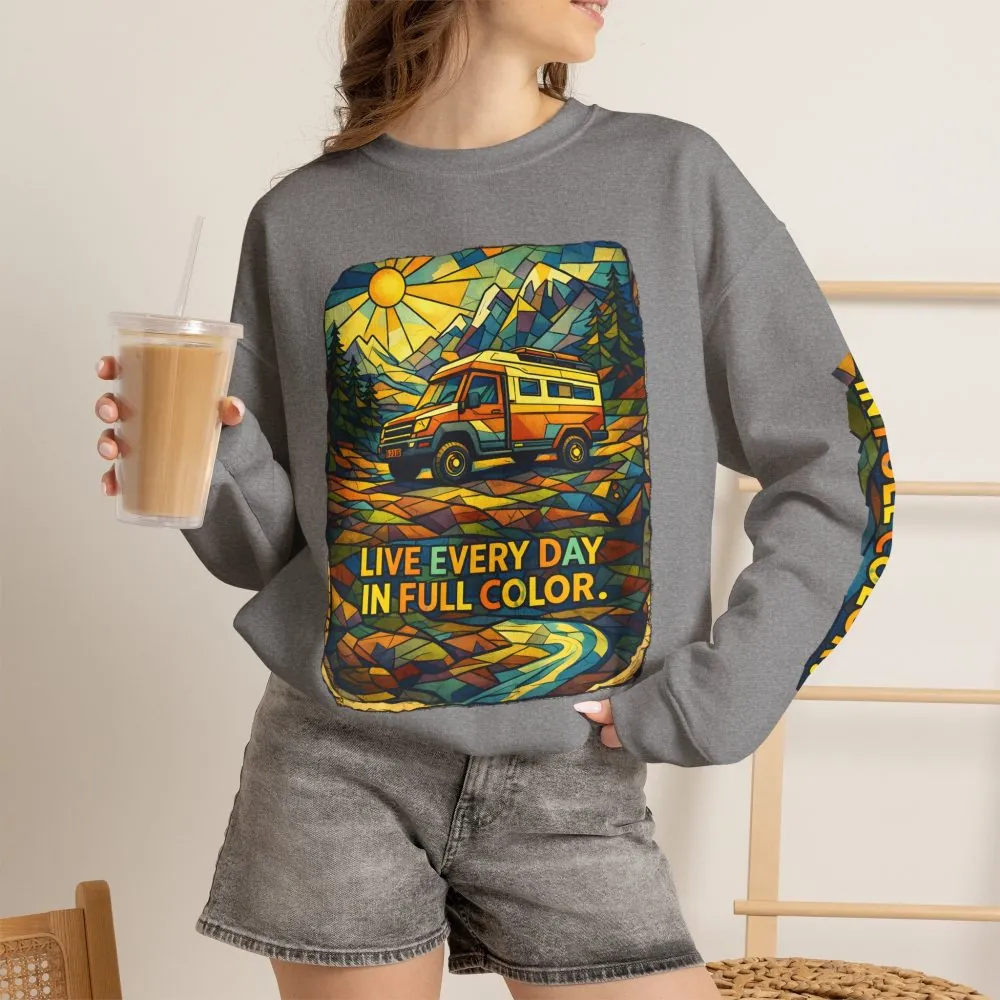 Unisex Heavy Blend™ Crewneck Sweatshirt — "Live Every Day InFull Color" Design Cubic-Line