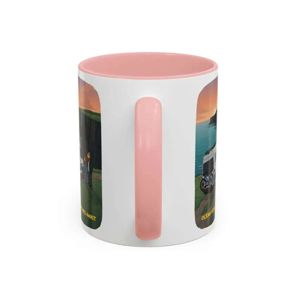 Accent Coffee Mug (11, 15oz) — "Ocean Views-Adventures Awaits" Design Sitcom-Line