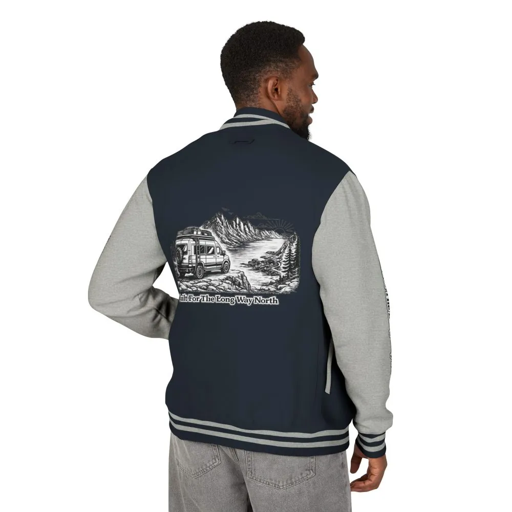 Unisex Heavyweight Letterman Jacket — "Built For The Long Way North" Travel Varsity Coat