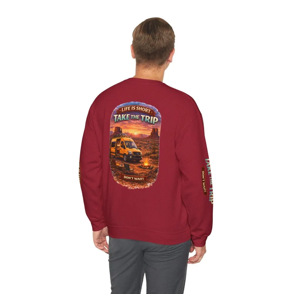 Unisex Heavy Blend™ Crewneck Sweatshirt — "Live Is Short Take The Trip" Design Scenic-Line