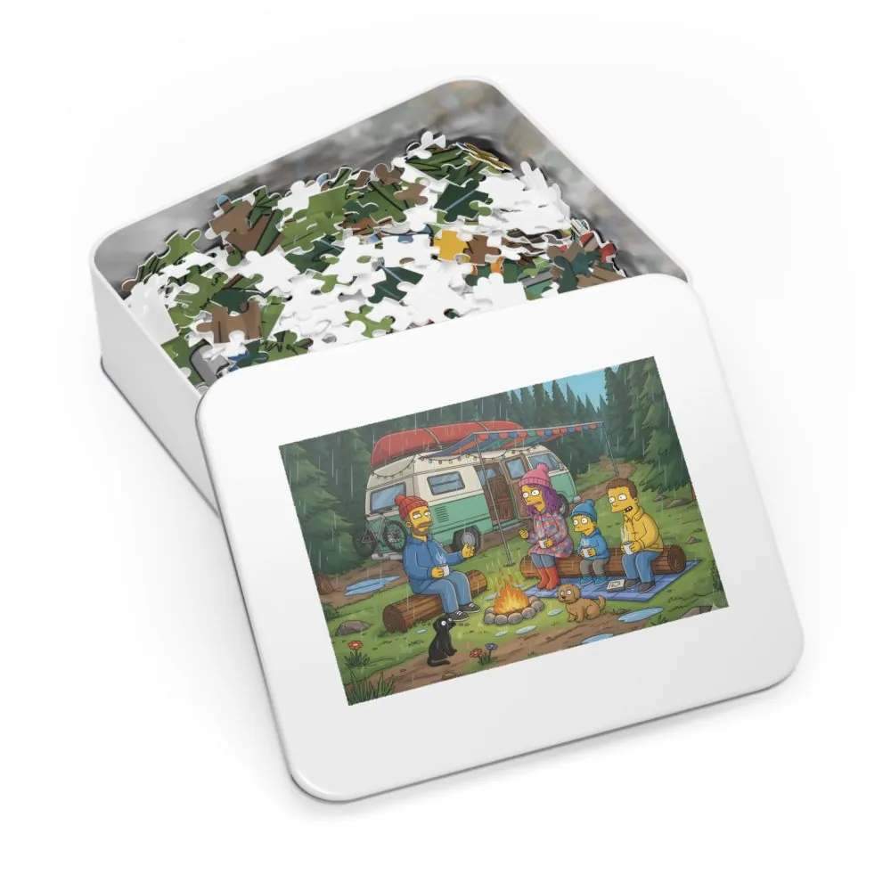 Jigsaw Puzzle with Tin — Outdoor Camper Scene