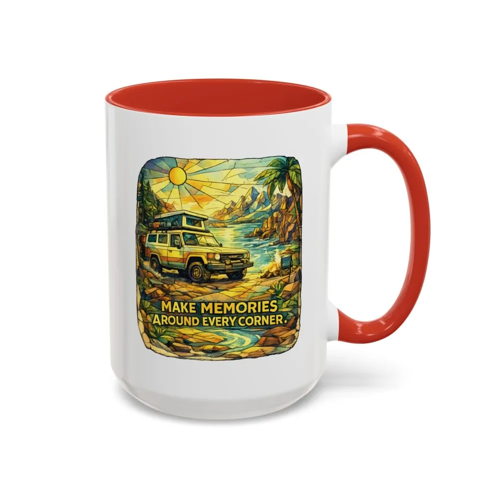 Accent Coffee Mug (11, 15oz) — "Make Memories Around Every Corner" Design Cubic-Line