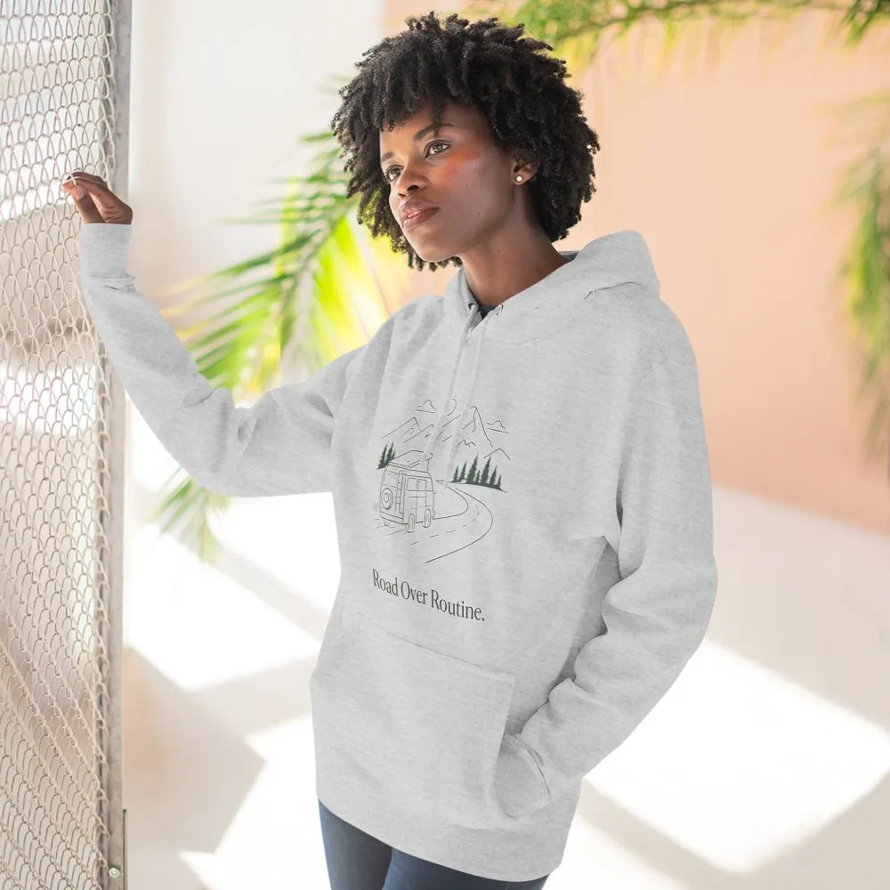 14554948309280648318_2048.jpeg Three-Panel Fleece Hoodie - "Road Over Routine" Design Minimal-Line