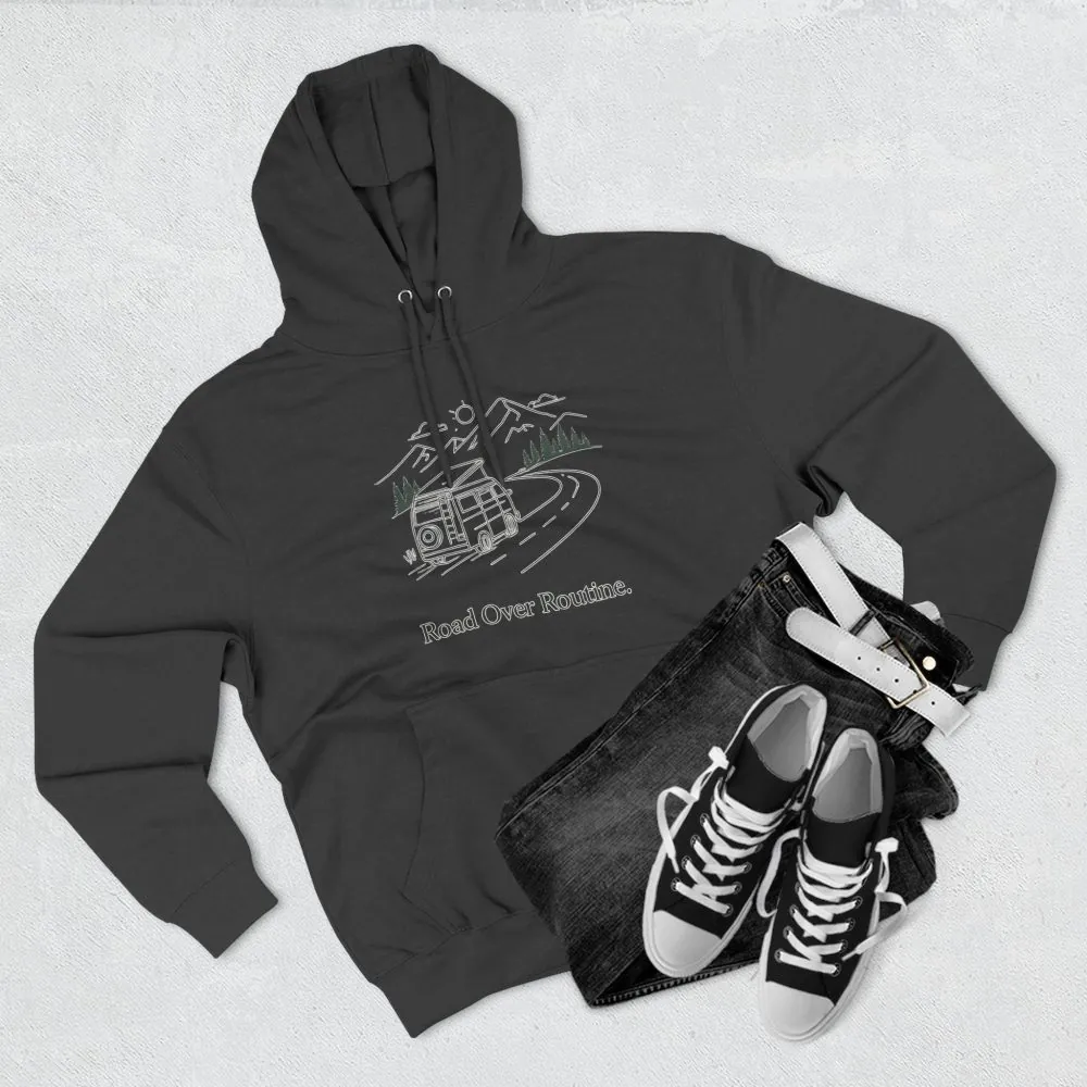 14557597392982839302_2048.jpeg Three-Panel Fleece Hoodie - "Road Over Routine" Design Minimal-Line