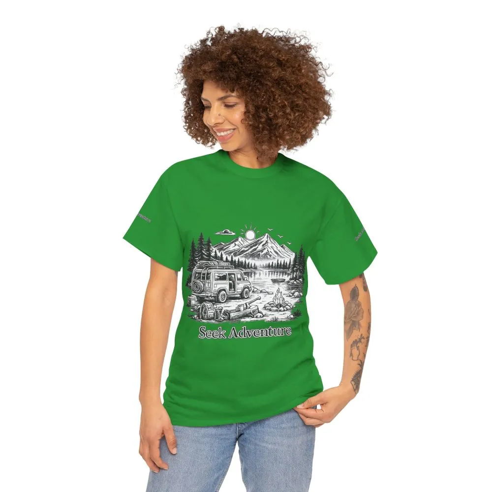 Unisex Heavy Cotton Tee — "Seek Adventure" Design Minimal-Line