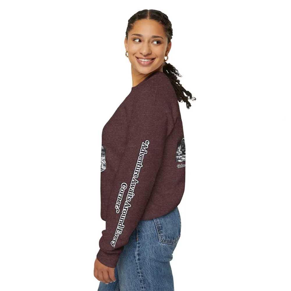 14562979148509178819_2048.jpeg Unisex Heavy Blend™ Crewneck Sweatshirt — "Adventure Awaits Around Every Corner" Design Minimal-Line