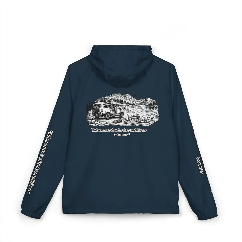 Unisex Full-Zip Windbreaker Jacket — "Adventure Awaits" (Design "Minimal-Line")