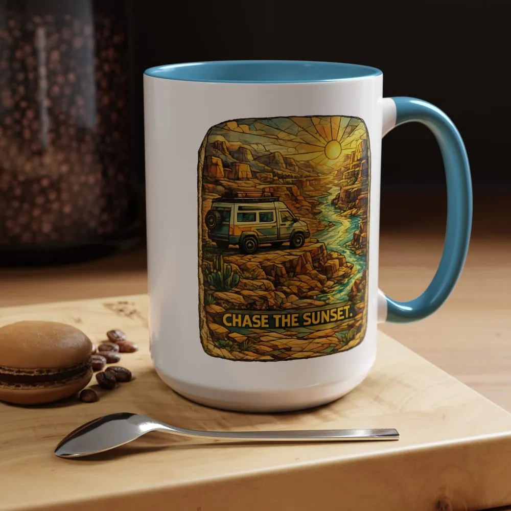 Accent Coffee Mug (11, 15oz) — "Chase The Sunset" Design Cubic-Line