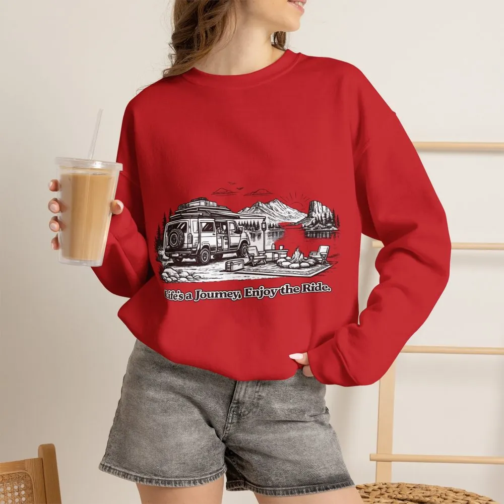 Unisex Heavy Blend™ Crewneck Sweatshirt — "Lifes A Journey,Enjoy The Ride" Design Minimal-Line