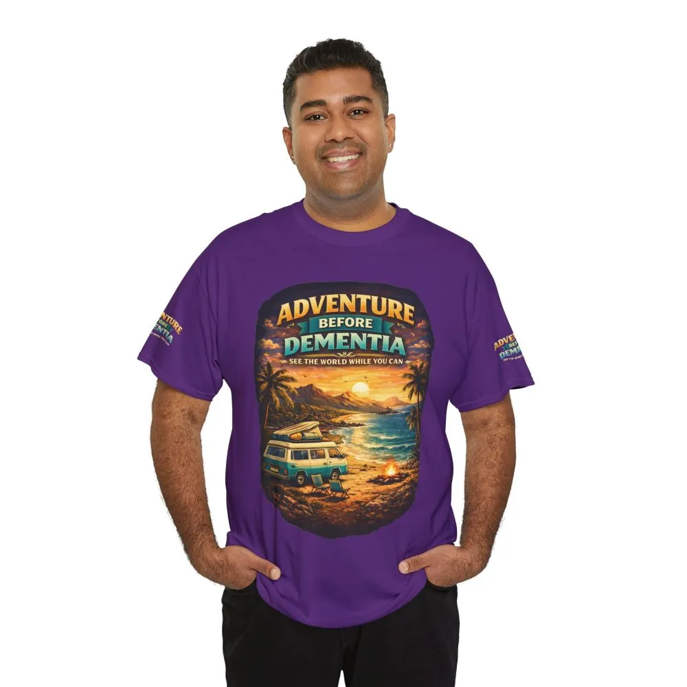 Unisex Heavy Cotton Tee — "Adventure Before Dementia" Design Scenic-Line