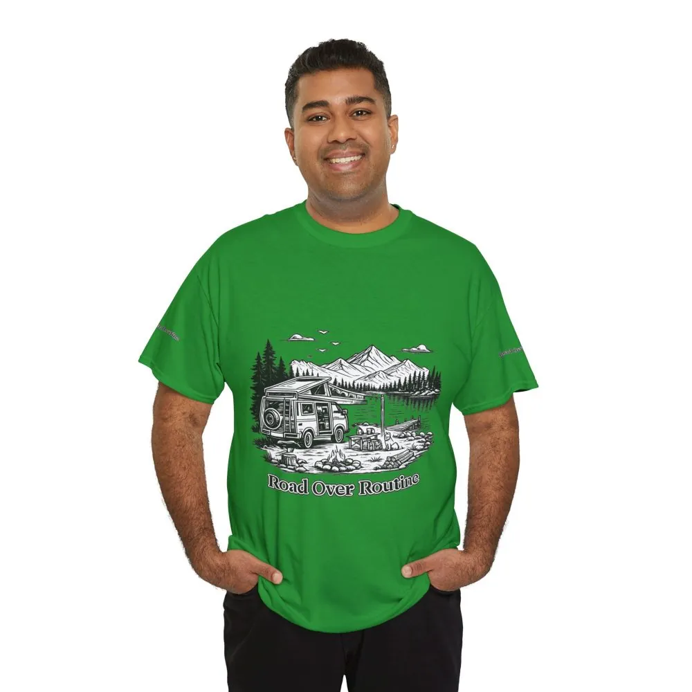 14588010612375579371_2048.jpeg Unisex Heavy Cotton Tee — "Road Over Routine" Design Minimal-Line