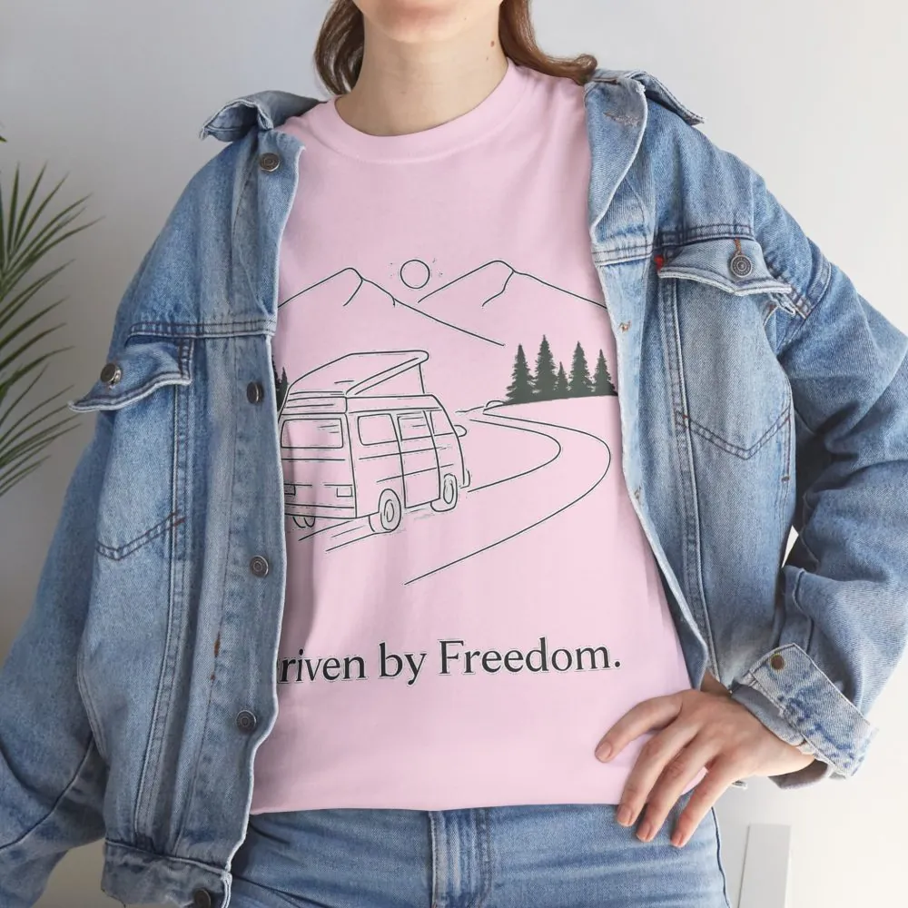 Unisex Heavy Cotton Tee — "Driven By Freedom" Design Minimal-Line