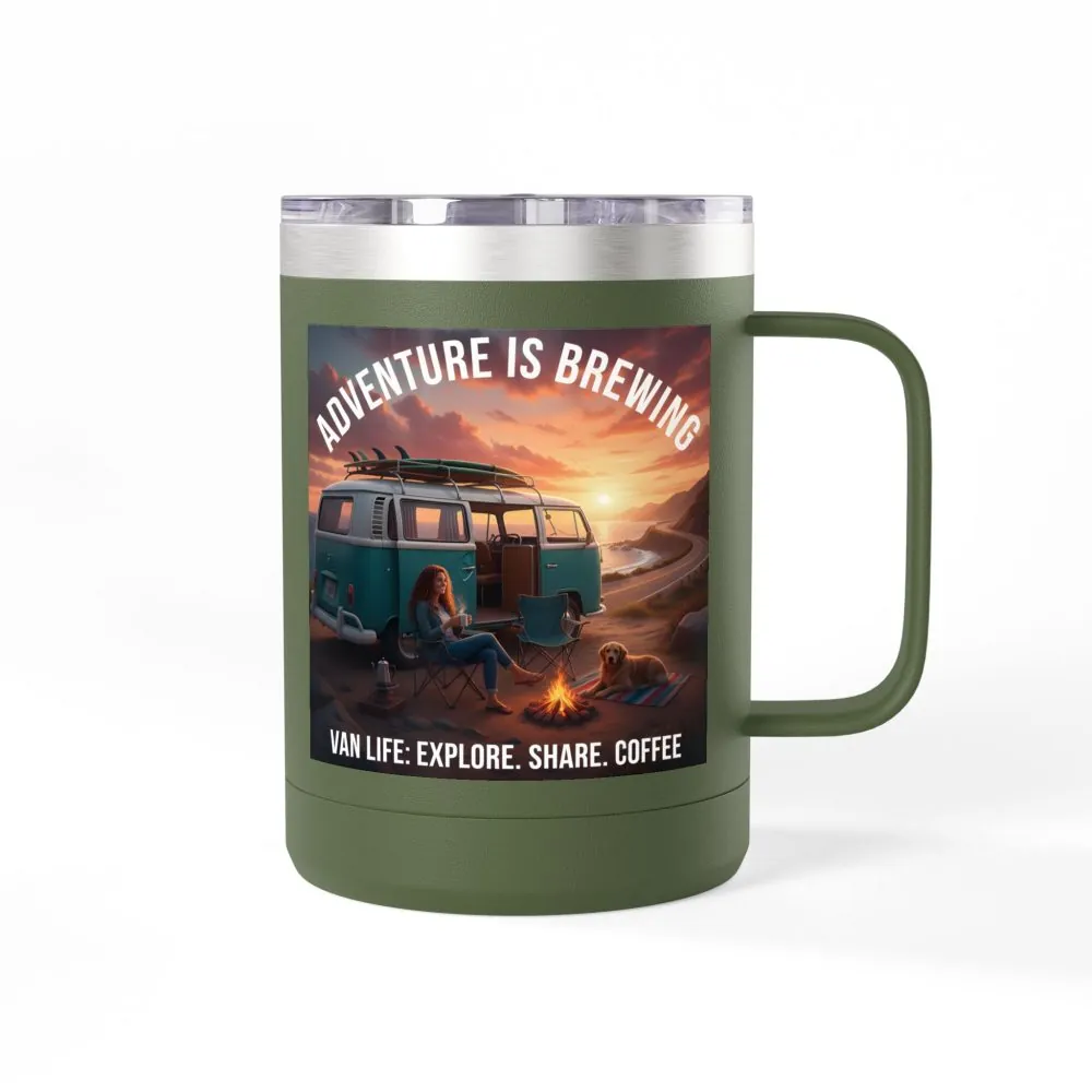 14601072345721531676_2048.jpeg Coffee Mug Tumbler, 15oz-- "Adventure Is Brewing"