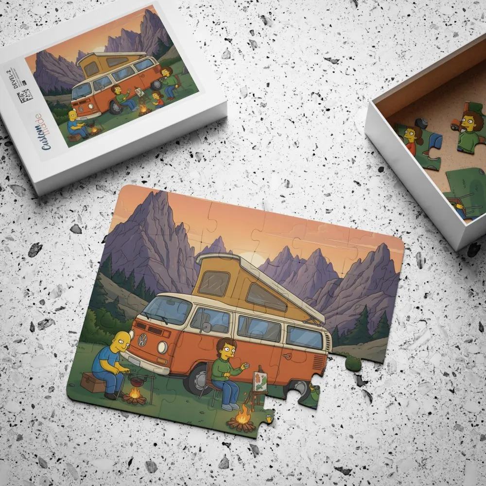 Kids' 30‑Piece Camping Puzzle — Family Camping Van Sunset Scene