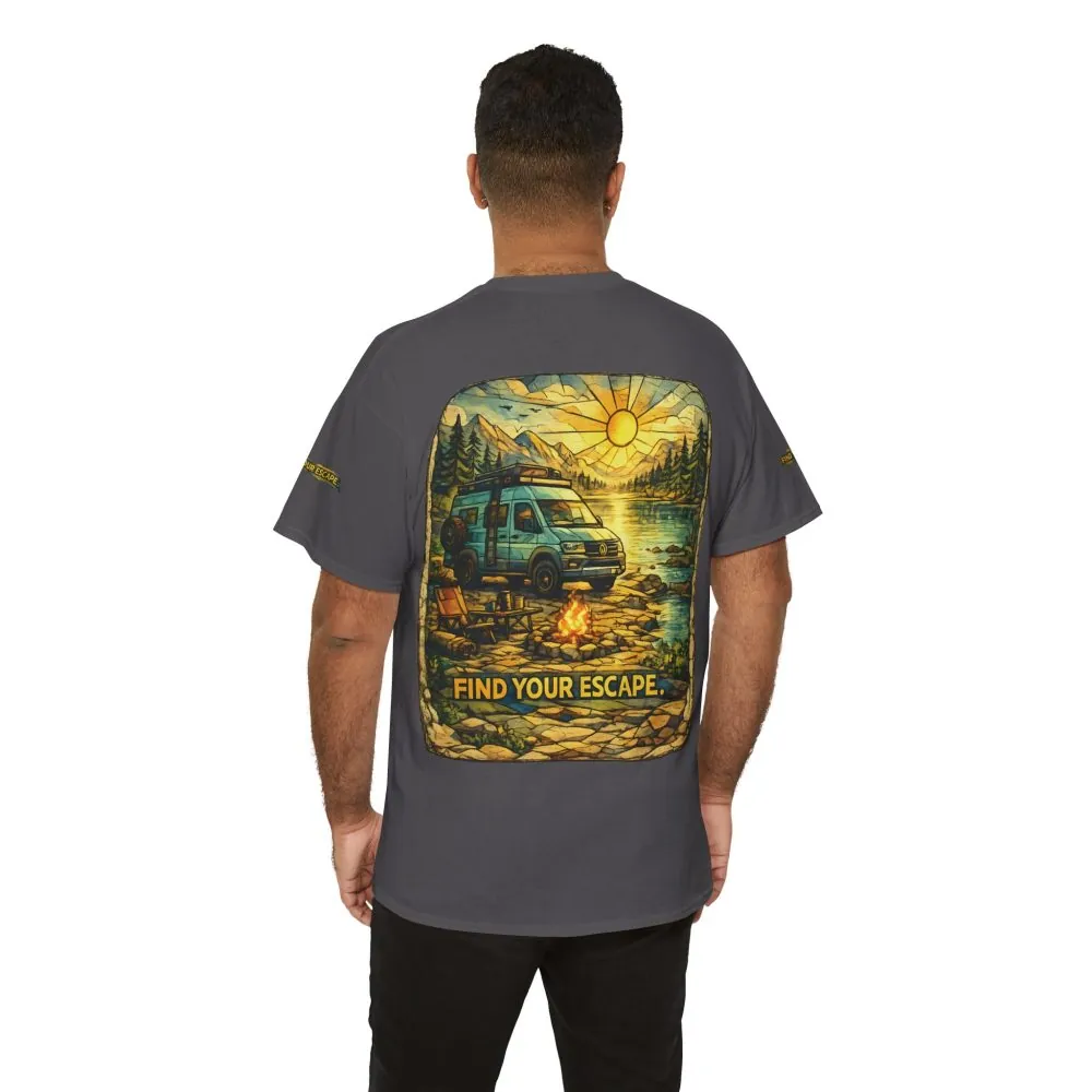 Unisex Heavy Cotton Tee — "Find Your Escape" Design Cubic-Line
