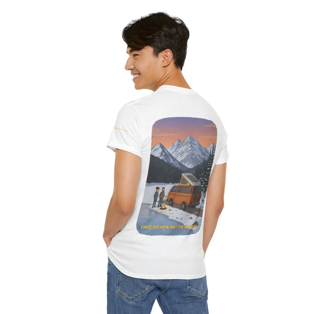 Unisex Heavy Cotton Tee — "Chase The Views-Not The Crowds" Design Sitcom-Line