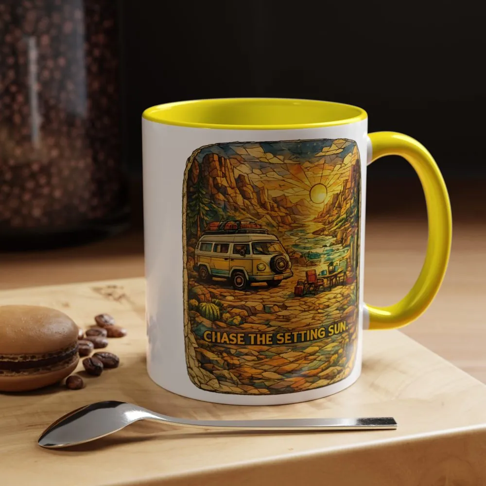 Accent Coffee Mug (11, 15oz) — "Chase The Settings Sun" Design Cubic-Line