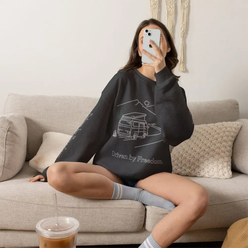 Unisex Heavy Blend™ Crewneck Sweatshirt — "Driven By Freedom" Design Minimal-Line