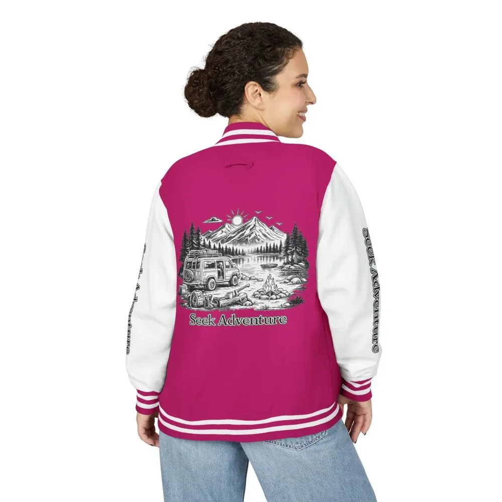 Unisex Heavyweight Letterman Jacket — "Seek Adventure" Travel Varsity Coat