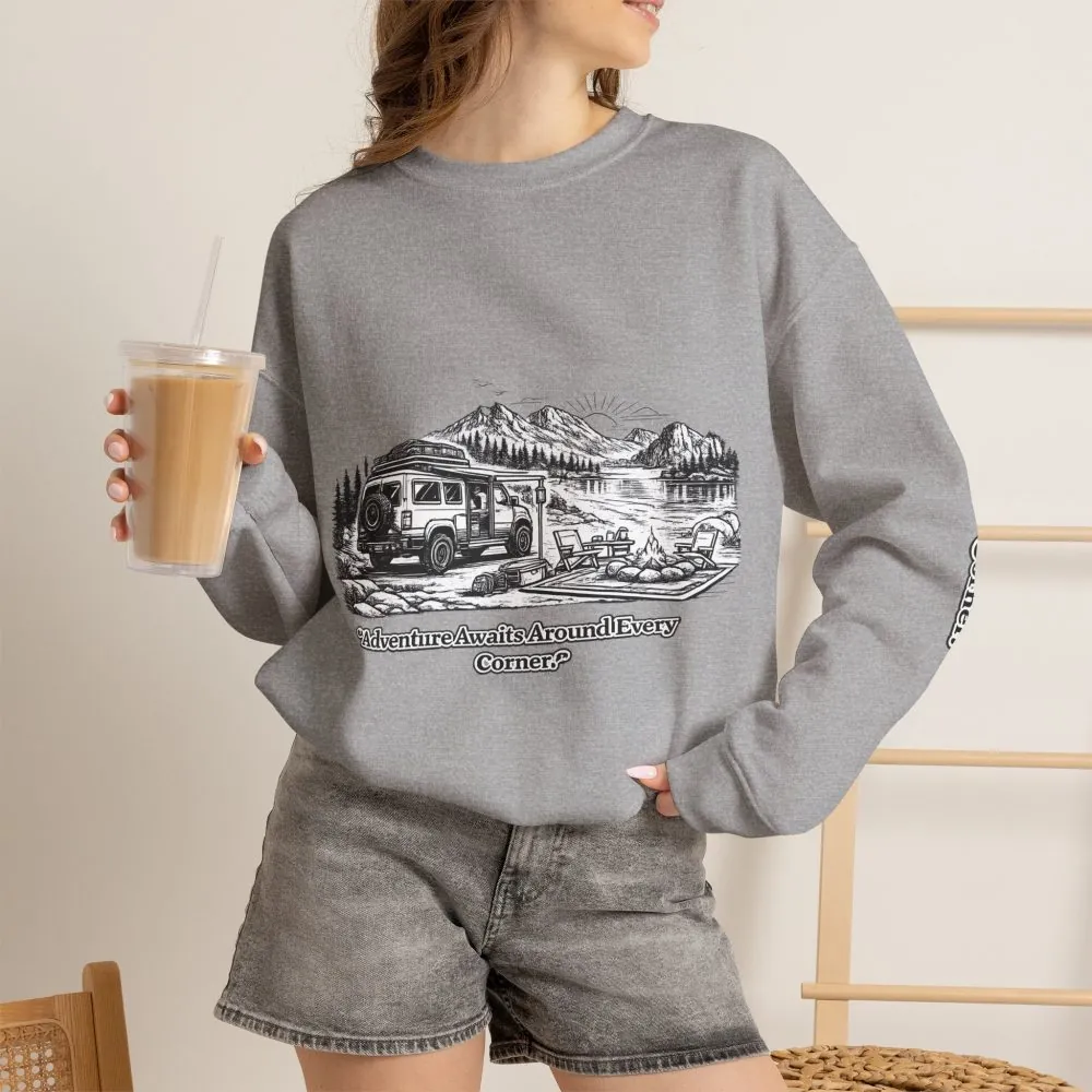 14629550765504956567_2048.jpeg Unisex Heavy Blend™ Crewneck Sweatshirt — "Adventure Awaits Around Every Corner" Design Minimal-Line