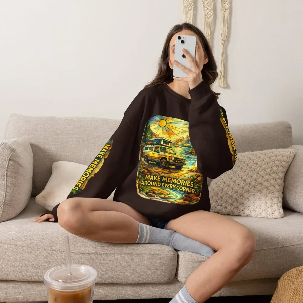 1463374738157689136_2048.jpeg Unisex Heavy Blend™ Crewneck Sweatshirt — "Make Memories Around Every Corner" Design Cubic-Line
