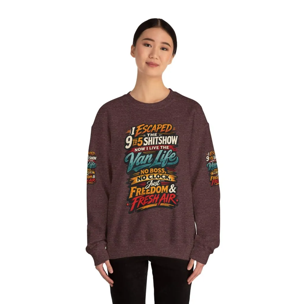 Unisex Heavy Blend™ Crewneck Sweatshirt — "I Escaped The 9 To 5" Design F**K-Line