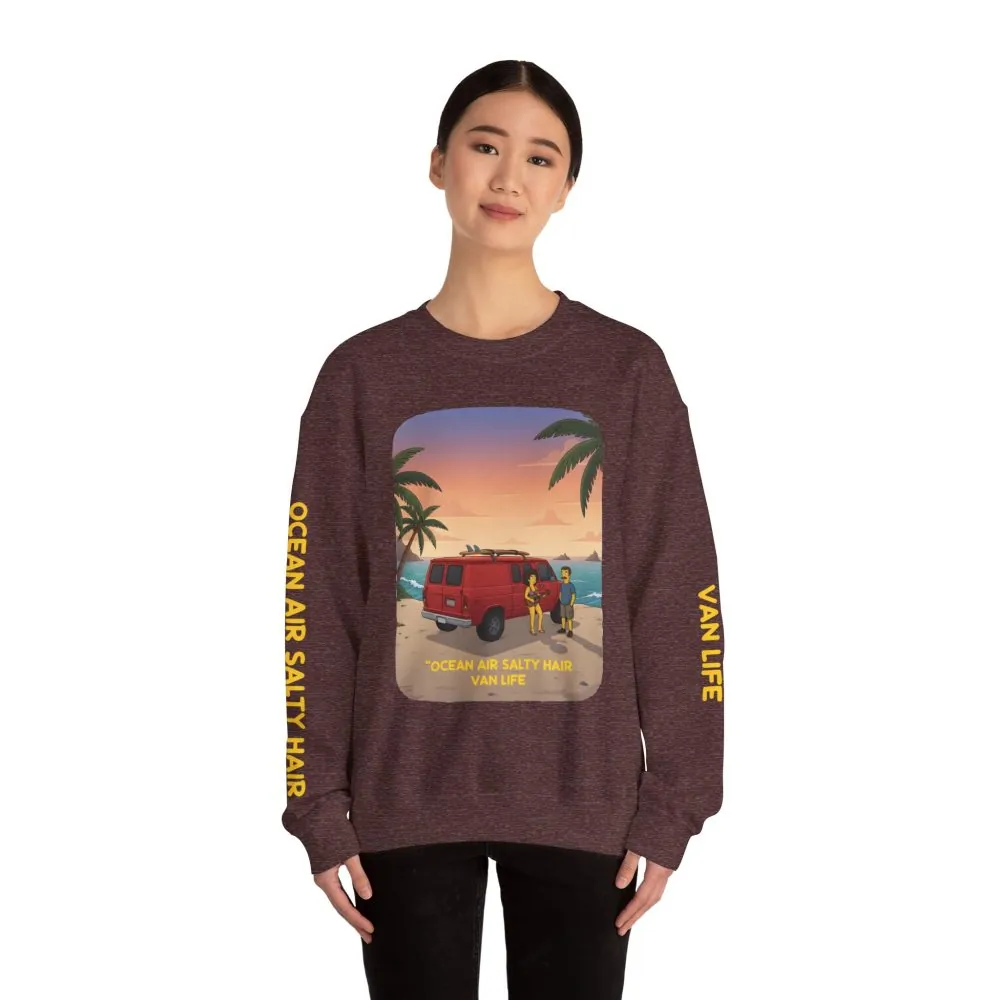 14644449326119115586_2048.jpeg Unisex Heavy Blend™ Crewneck Sweatshirt — "Ocean Air Salty Hair Van Life" Design Sitcom-Line