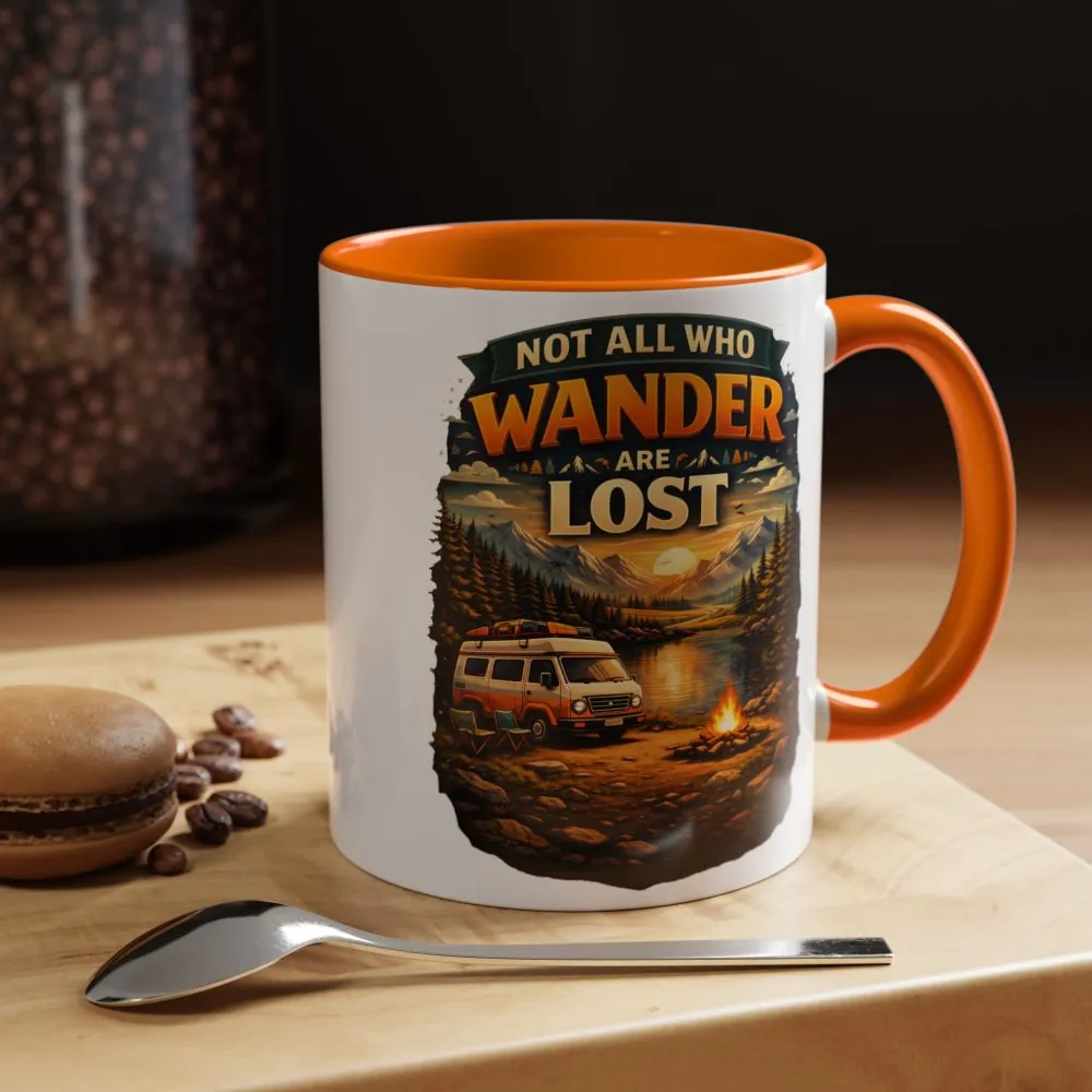 Accent Coffee Mug (11, 15oz) — "Not All Who Wander Are Lost" Design Scenic-Line