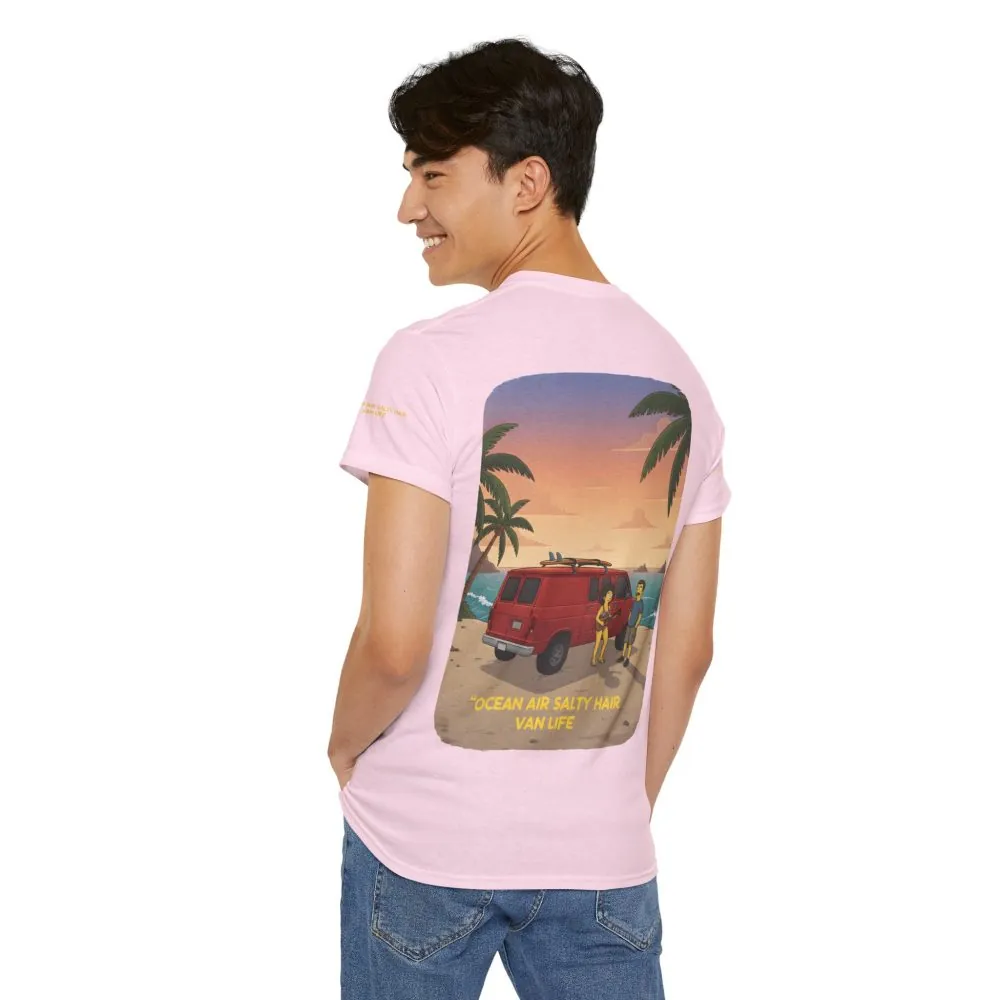 Unisex Heavy Cotton Tee — "Ocean Air Salty Hair Van Life" Design Sitcom-Line
