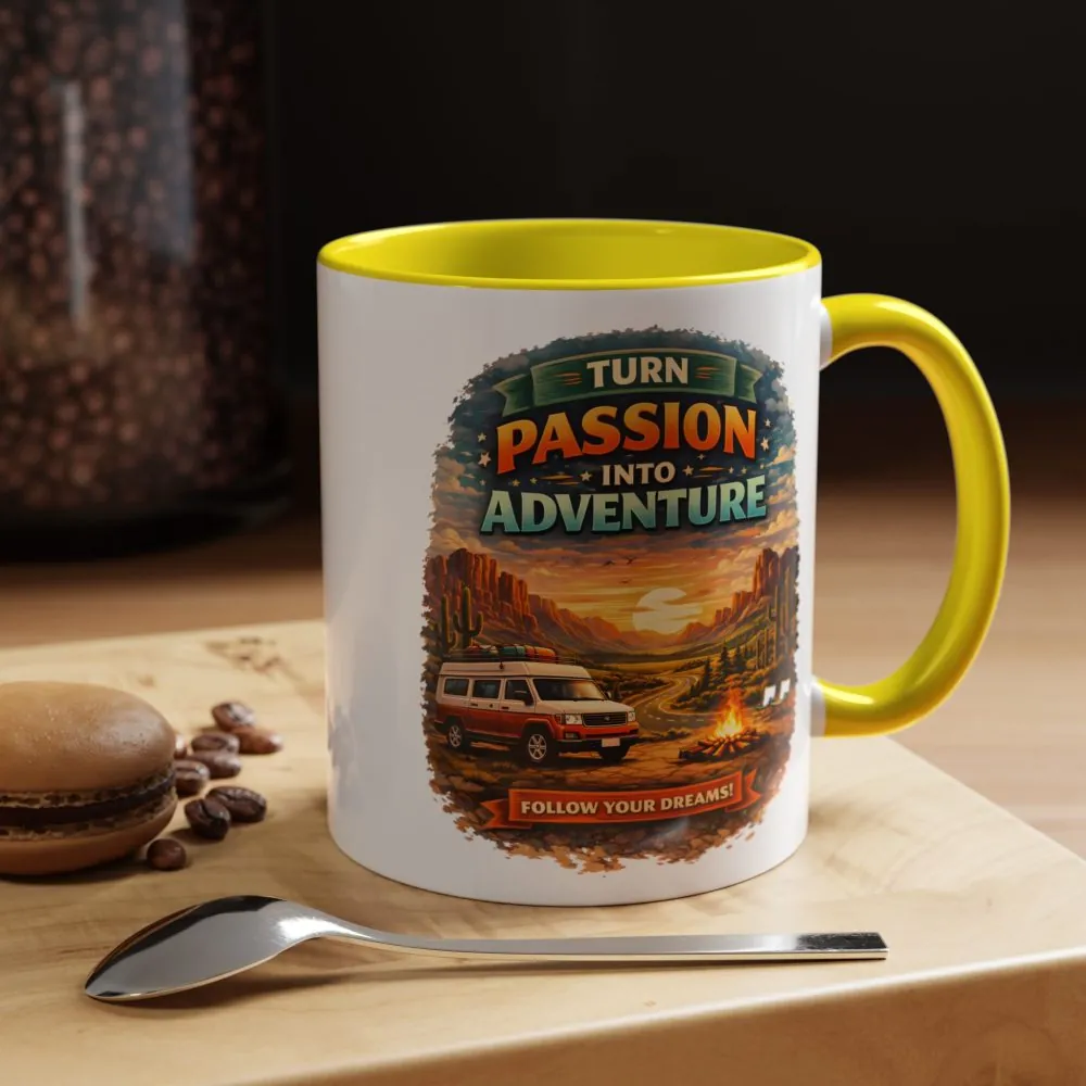 Accent Coffee Mug (11, 15oz) — "Turn Passion Into Adventure" Design Scenic-Line