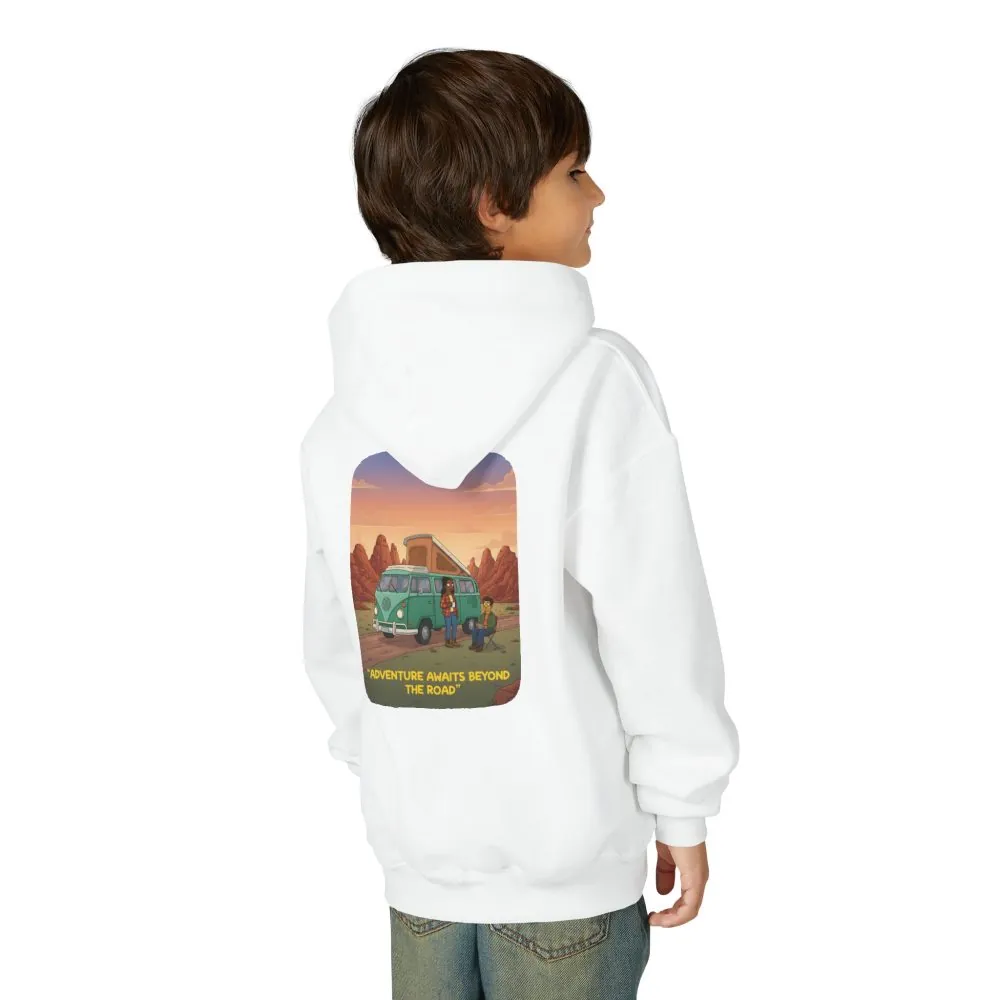 Youth Hoodie(Gildan) – "Adventure Awaits Beyond The Road" (Design Sitcom-Line)