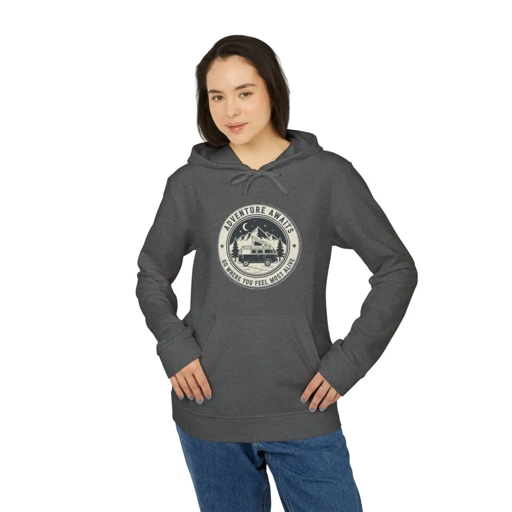 Hoodie(Adidas) — 'Adventure Awaits-Go Where You Feel Most Alive' Outdoor Travel Pullover (Front + Back Printed)