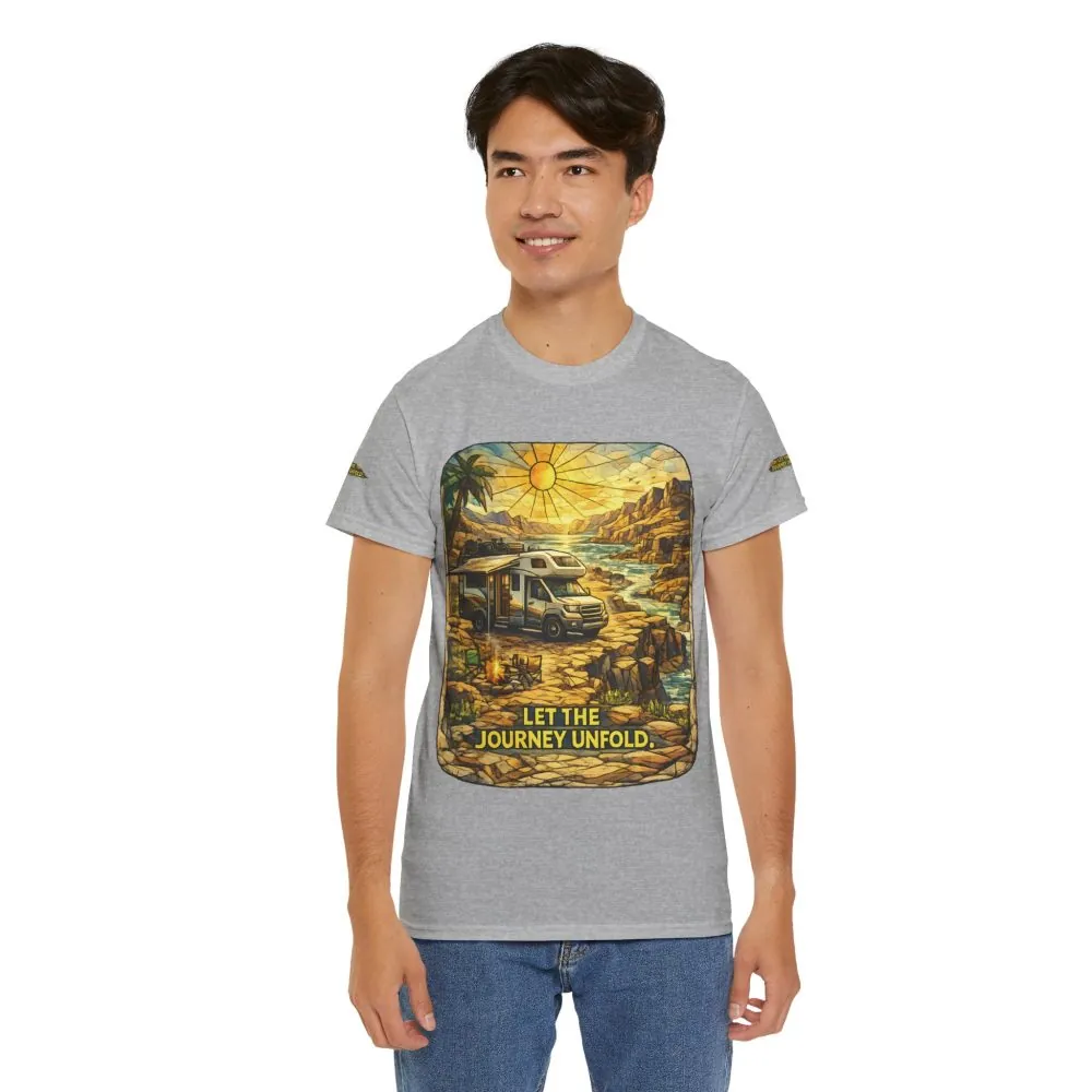 Unisex Heavy Cotton Tee — "Let The Journey Unfold" Design Cubic-Line