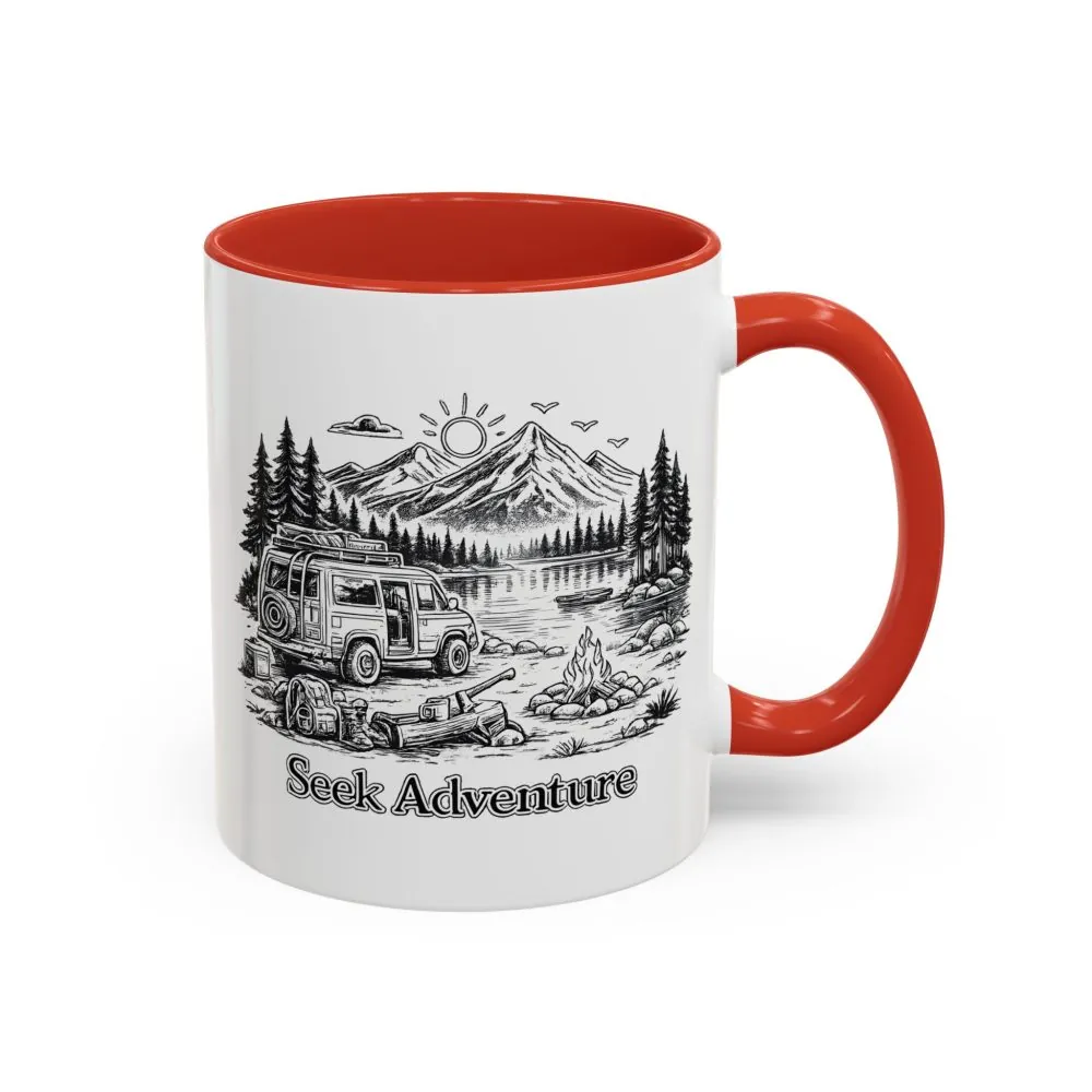 Accent Coffee Mug (11, 15oz) — "Seek Adventure" Design Minimal-Line