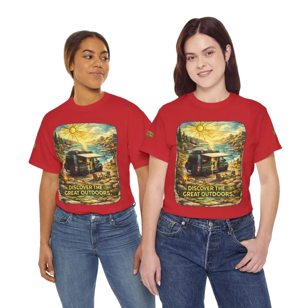 Unisex Heavy Cotton Tee — "Discover The Great Outdoors" Design Cubic-Line